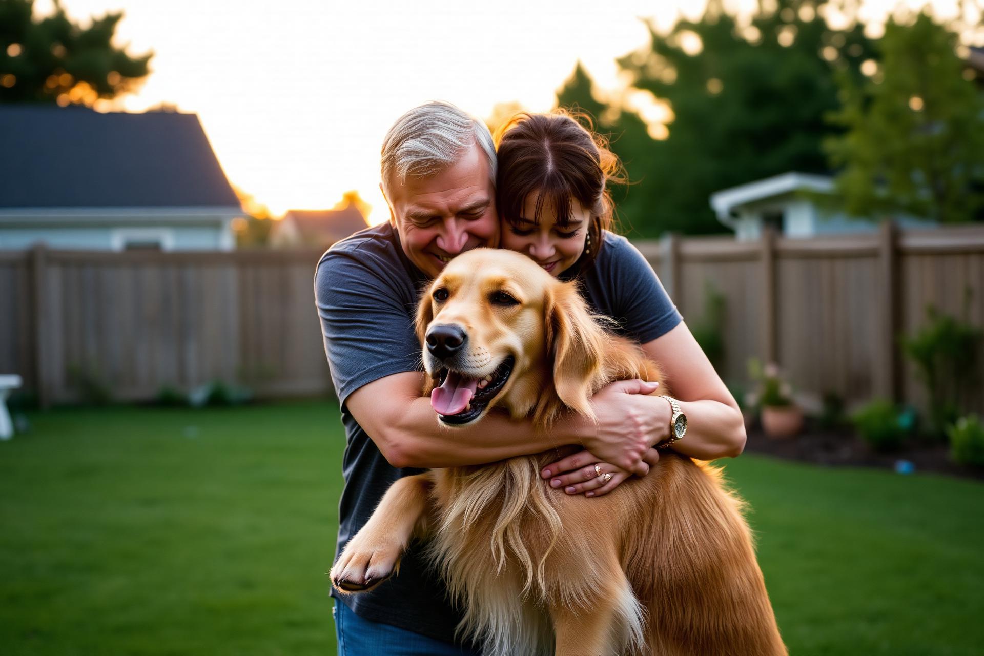 Família feliz com seu cachorro